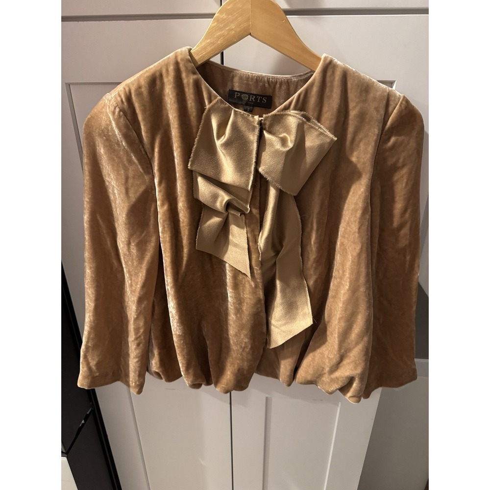 PORTS‎ 1961 Golden Velvet Bow Layered Evening Jacket Size 2